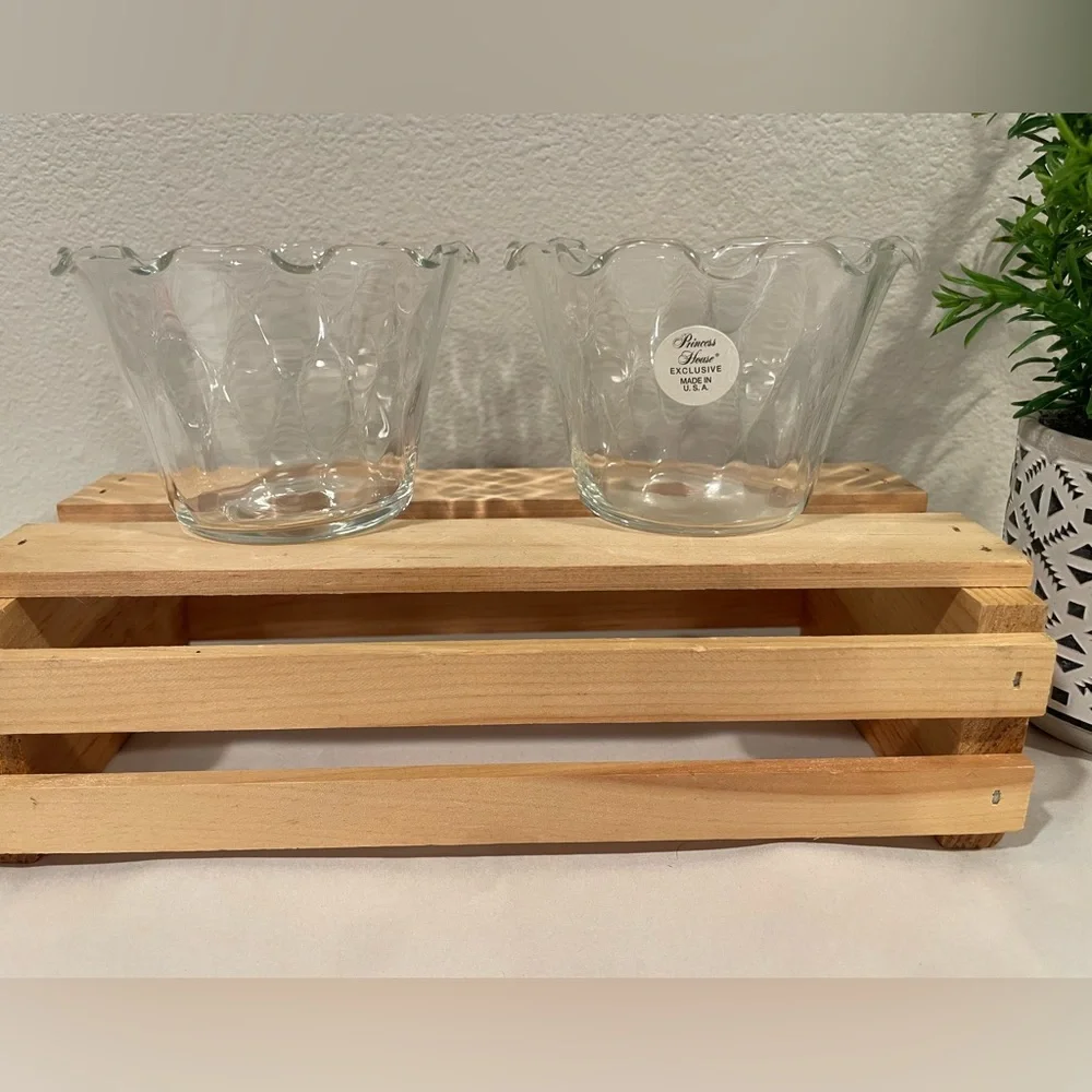 Pair (2) Princess House “Optic Waves” Clear Glass Votive Holders | Like New